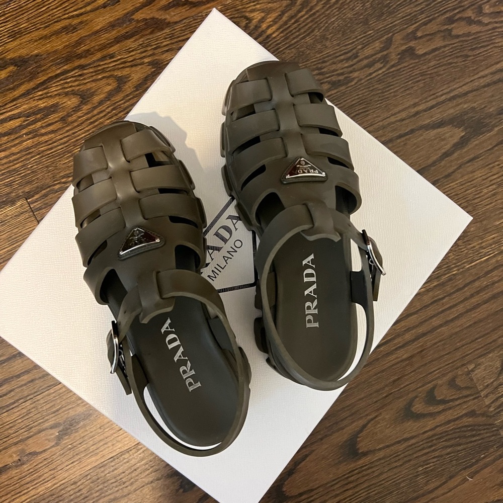 Prada Foam Triangle-Logo Ankle Strapped Sandals